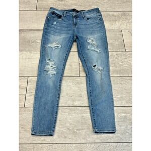 Judy Blue Skinny Fit Mid Rise Ankle‎ Jeans Size 13/27 Med Wash Stretch Destroyed